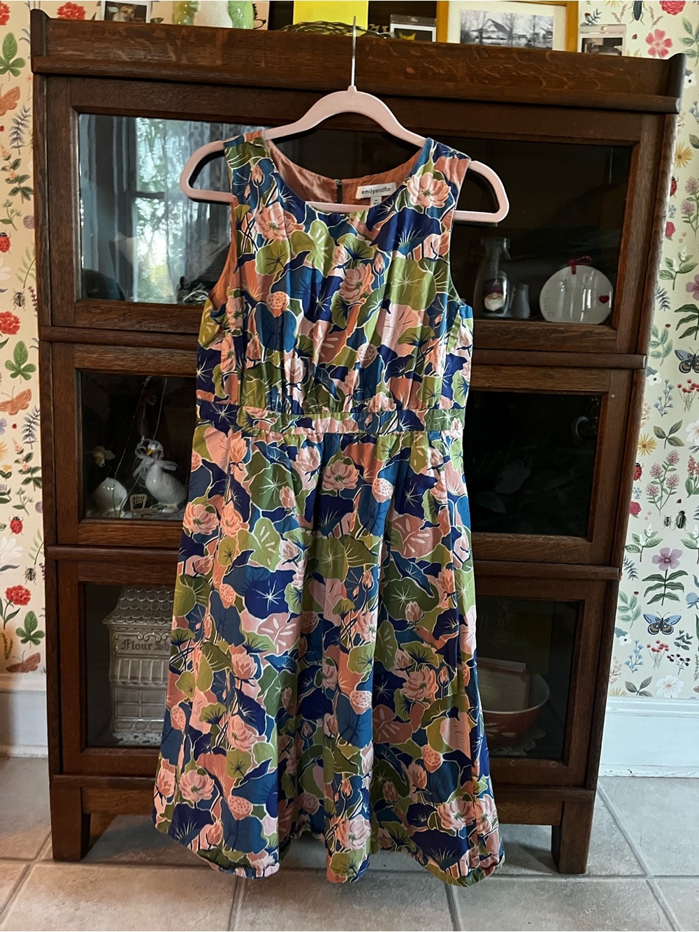 Sleeveless Floral Midi Dress in Navy, Pink & Green by Emily and fin